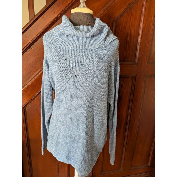 Talbots Womens Blue Ribbed Knit Sweater With Foldover Collar Size L - Picture 1 of 8
